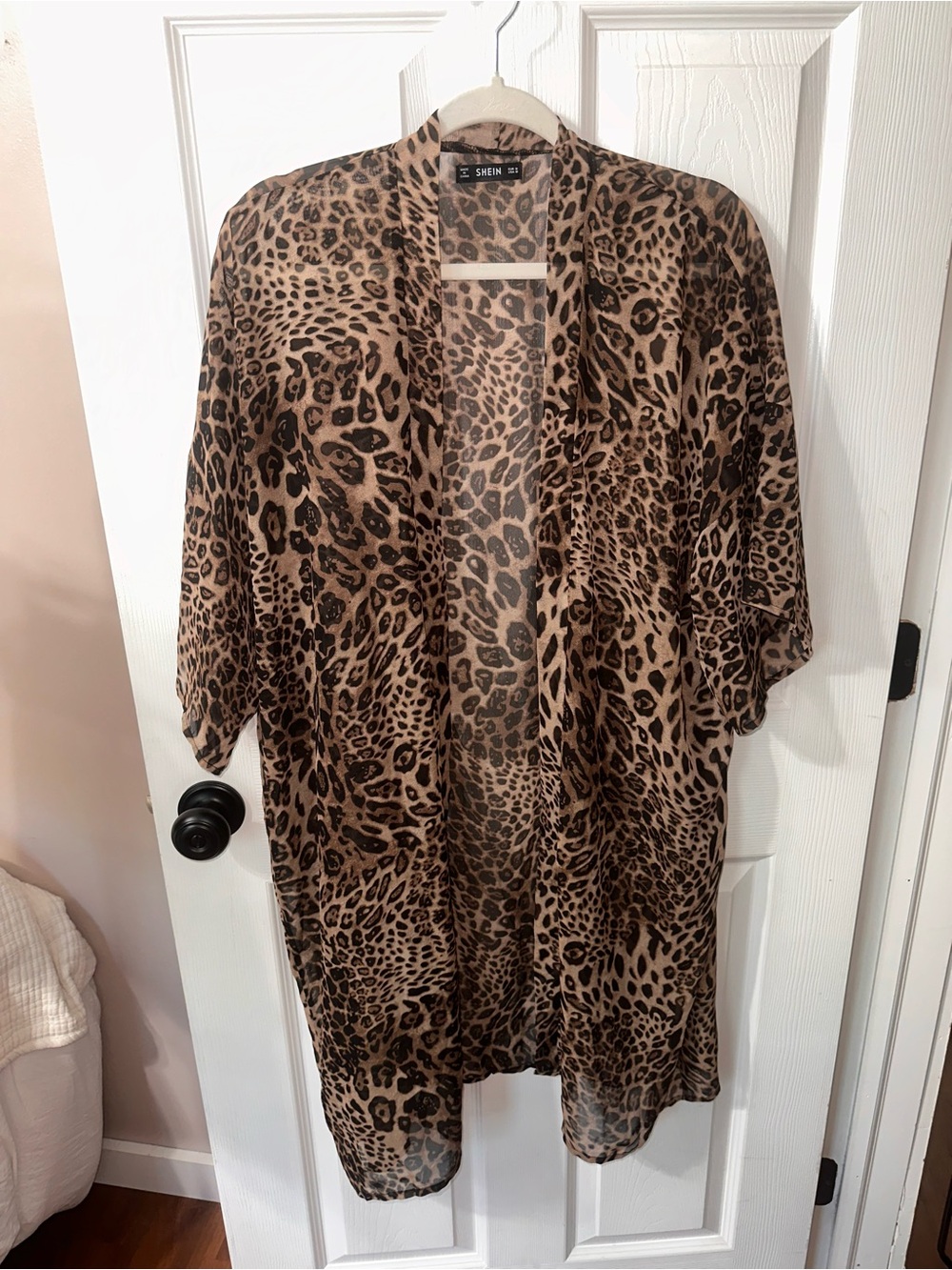 SHEIN Brown Leopard Print Open-Front sheer Blazer
